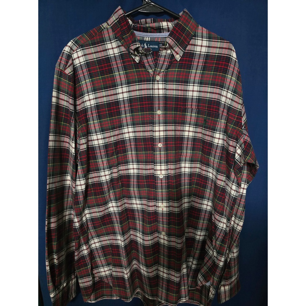 Polo Ralph Lauren Mens Large Plaid Button Down Shirt Red Green Navy Pony Logo